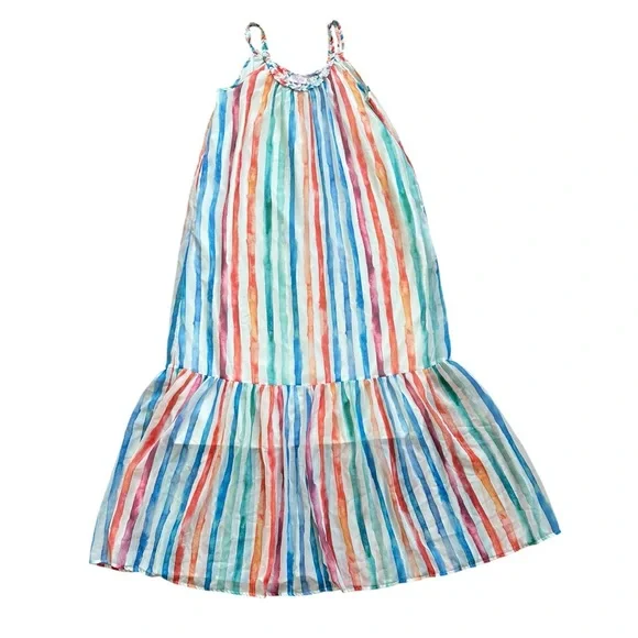 PINK LILY multi color striped single ruffle bottom maxi sundress size Medium - Picture 2 of 7